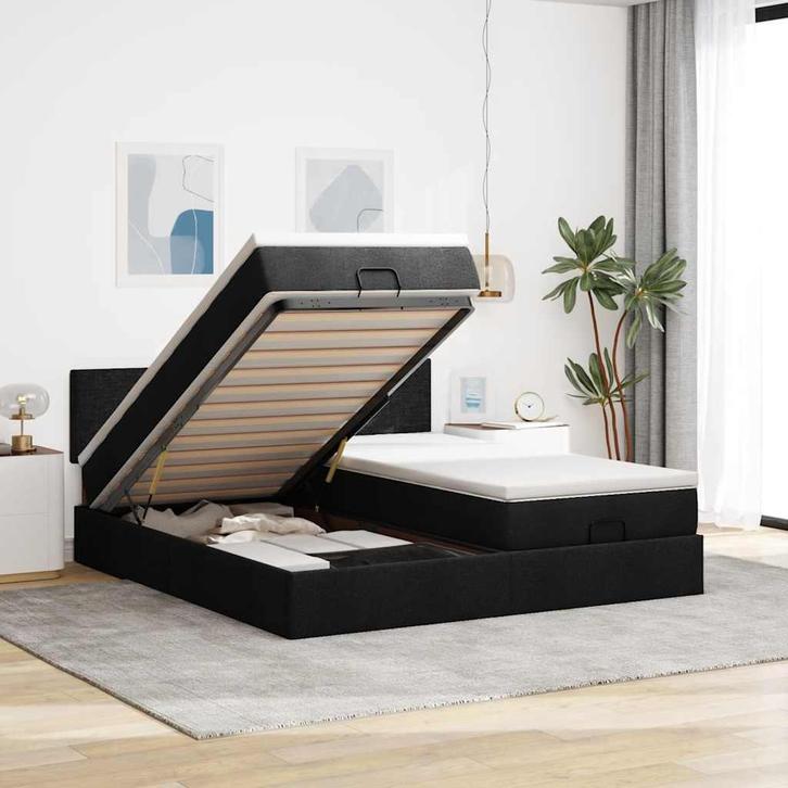 vidaXL Ottoman bed met matrassen 160x200cm stof zwart, Huis en Inrichting, Slaapkamer | Bedden, Nieuw, Verzenden