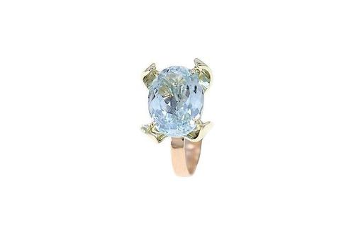 Ring - 9 kt. Roségoud, Witgoud - 6.45ct. tw. Aquamarijn, Handtassen en Accessoires, Ringen