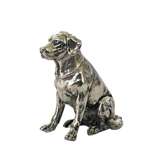 Personnage miniature - Massief zilveren zittende Labrador, Antiek en Kunst, Antiek | Zilver en Goud