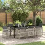 vidaXL Tuin Eettafel Set 9 pcs Lichtgrijs poly rattan, Verzenden, Nieuw