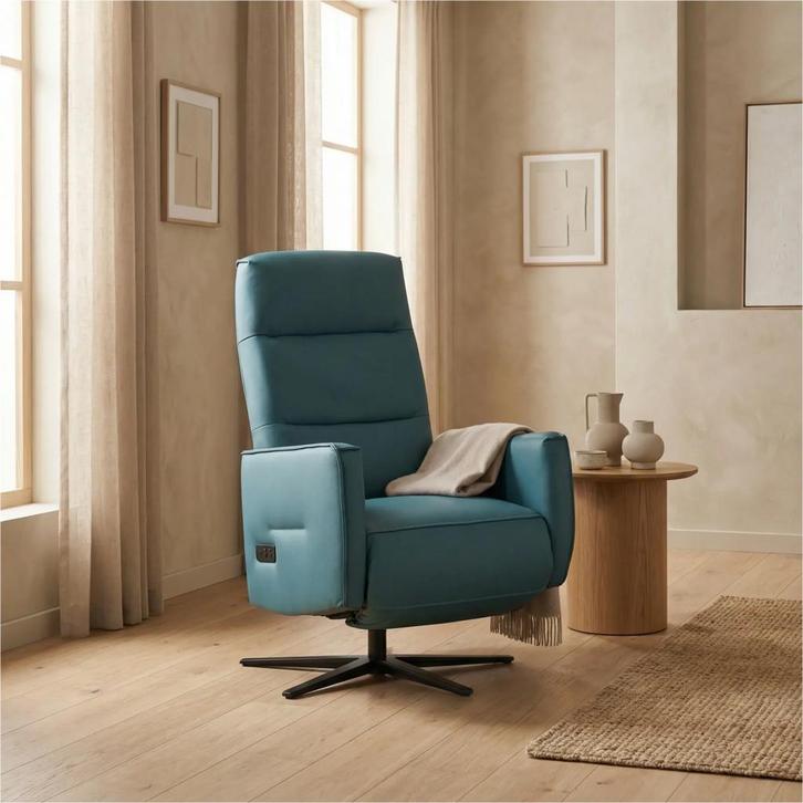 Leren handmatige relaxfauteuil Pride - Toledo Turquoise, Huis en Inrichting, Fauteuils, 50 tot 75 cm, 75 tot 100 cm, Nieuw, Leer