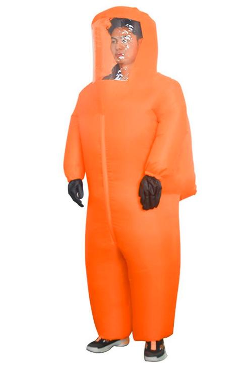 KIMU® Opblaas Kostuum Quarantaine Pak Oranje Opblaasbaar Pak, Kleding | Heren, Carnavalskleding en Feestkleding, Nieuw, Ophalen of Verzenden