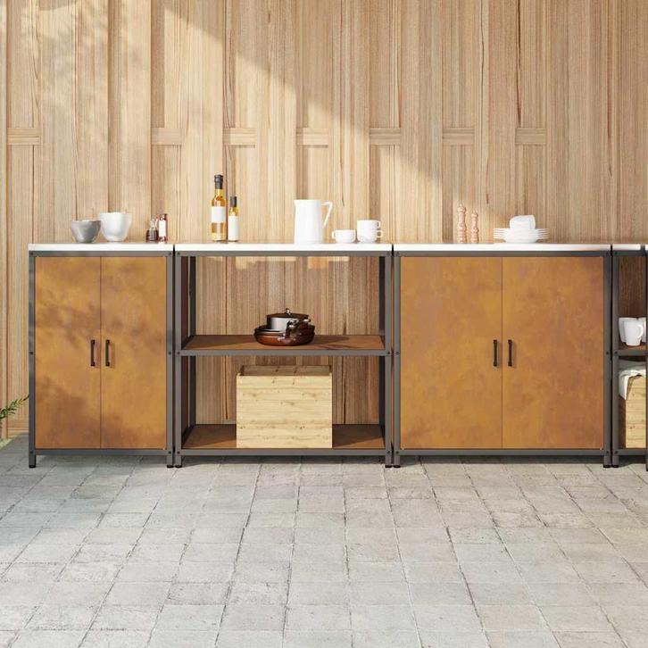 vidaXL Keukenopbergsysteem met plank Anders 3 pcs Roestig, Huis en Inrichting, Kasten | Overige, Nieuw, Verzenden