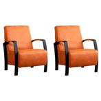 Set van 2 Leren fauteuils Glory - Kenia Rost (oranje), Nieuw, Ophalen of Verzenden, 50 tot 75 cm, Leer