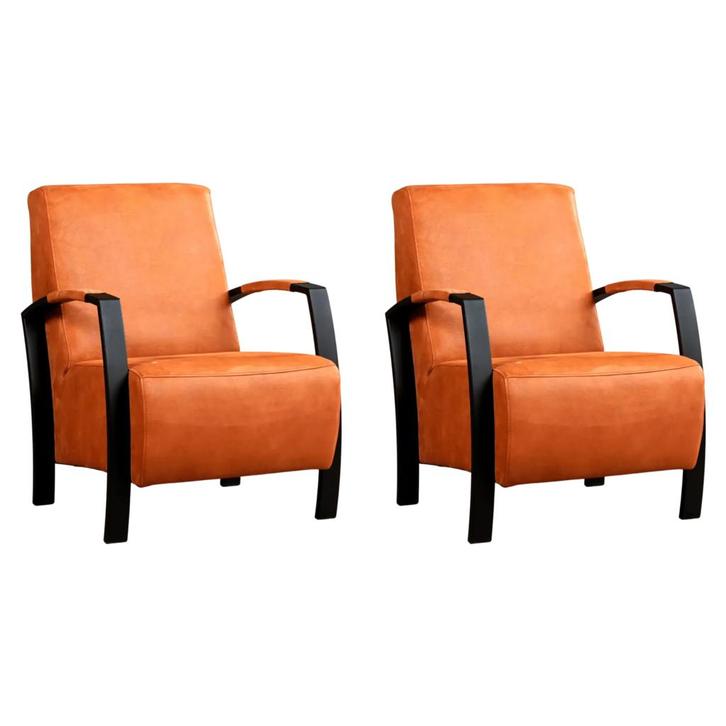 Set van 2 Leren fauteuils Glory - Kenia Rost (oranje), Huis en Inrichting, Fauteuils, 75 tot 100 cm, Nieuw, 50 tot 75 cm, Leer