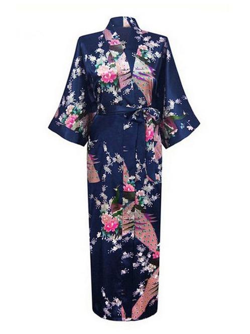 KIMU® Kimono Donkerblauw Maxi S-M Yukata Satijn Lang Lange D, Kleding | Dames, Carnavalskleding en Feestkleding, Nieuw, Ophalen of Verzenden