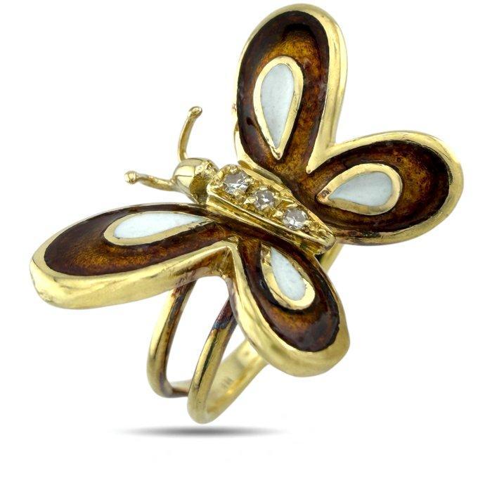 Bague - 14 carats Or jaune, Bague en émail papillon en or, Bijoux, Sacs & Beauté, Bagues