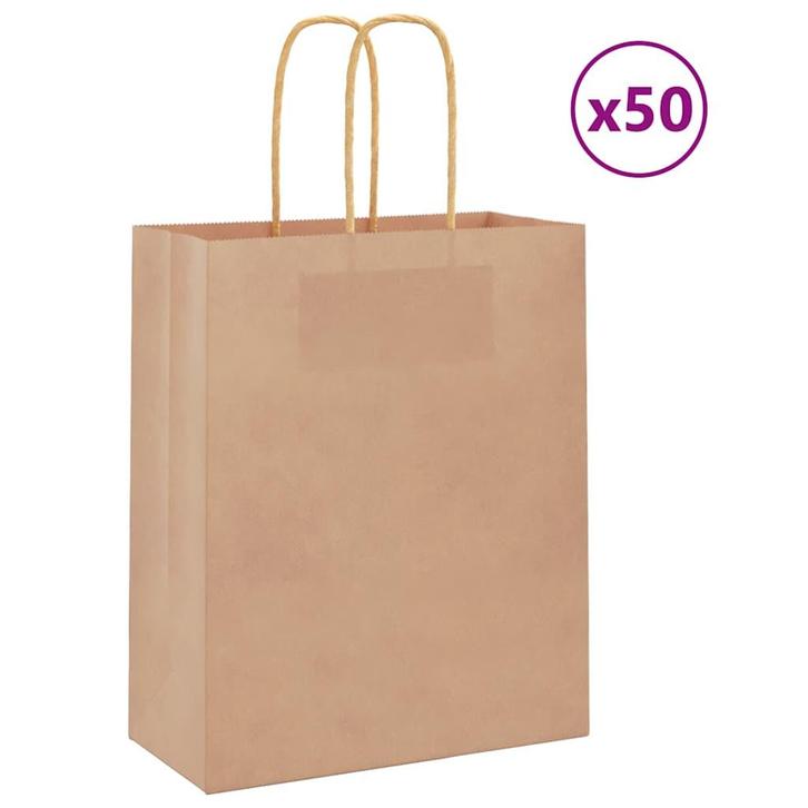 vidaXL Papieren zakken 50 st met hengsels 18x8x22 cm bruin, Diversen, Cadeauverpakkingen, Nieuw, Verzenden