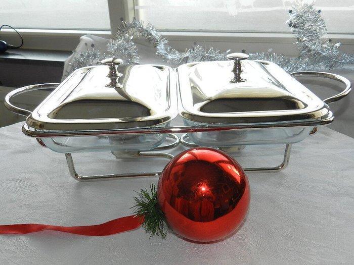 Verzilverd warmhoud set bestaande uit onderstel met schalen, Antiek en Kunst, Antiek | Keukengerei