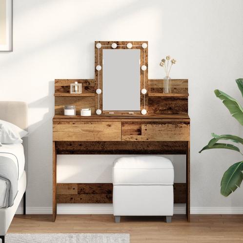 vidaXL Kaptafel met Spiegel en LED Verlichting Oude Hout, Huis en Inrichting, Tafels | Kaptafels, Nieuw, Verzenden