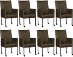 Set van 8 Groene leren moderne eetkamerstoelen - poot rond, Huis en Inrichting, Stoelen, Nieuw, Leer, Ophalen of Verzenden, Modern