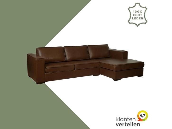 Leren hoekbank Fine - 2 zits + longchair, Antiek en Kunst, Antiek | Meubels | Stoelen en Sofa's, Ophalen of Verzenden