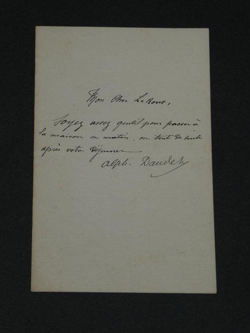 Alphonse Daudet - Billet autographe signé adressé à Mon, Verzamelen, Film en Tv