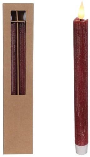 LED Kaars Pencil Burgundy 25 cm Ø2,1 set 2 stuks, Hobby en Vrije tijd, Knutselen, Nieuw