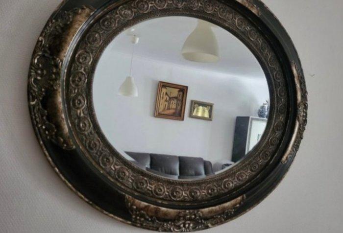 Spiegel - Staal, Hout, Glas - Oude gesneden spiegel, Antiek en Kunst, Curiosa en Brocante