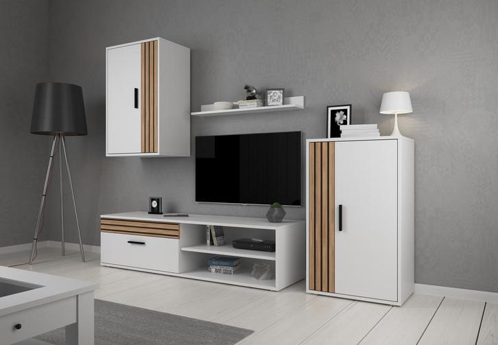 Wandmeubel Bellini - Wit - Eiken Set van 4 - TV-Meubel, Huis en Inrichting, Kasten | Wandmeubels, 25 tot 50 cm, Nieuw, Verzenden