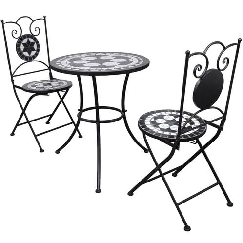 vidaXL 3-delige Bistroset keramische tegel zwart en wit, Tuin en Terras, Tuinsets en Loungesets, Nieuw, Verzenden