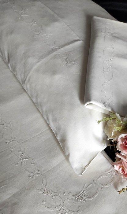Biancheria antica lenzuola matrimoniale + 2 federe puro lino, Antiek en Kunst, Antiek | Tapijten, Tafelkleden en Textiel