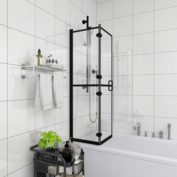 vidaXL Douchewand inklapbaar 80x140 cm ESG zwart, Doe-het-zelf en Bouw, Sanitair, Nieuw, Verzenden