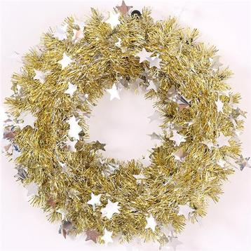 Actie dennenkrans kunst 37cm. tinsel wreath gold/silver with