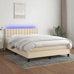 vidaXL Boxspring met matras en LED stof crèmekleurig 140x200, Verzenden, Nieuw