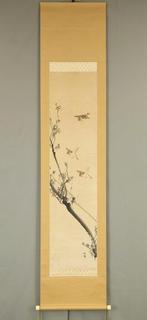 Three Sparrows and Plum Tree with Box - Fujii Shorin