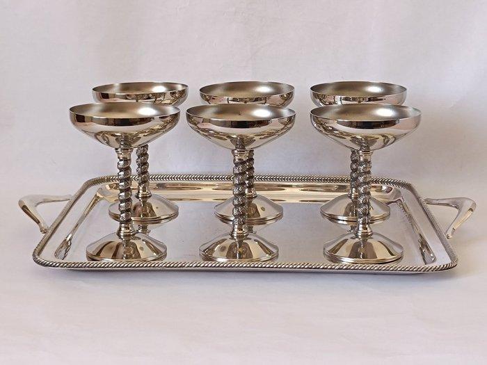 VISIUC S.A. - Dessertservies (7) - Alpaca gesilverd; E.P.B., Antiek en Kunst, Antiek | Meubels | Tafels