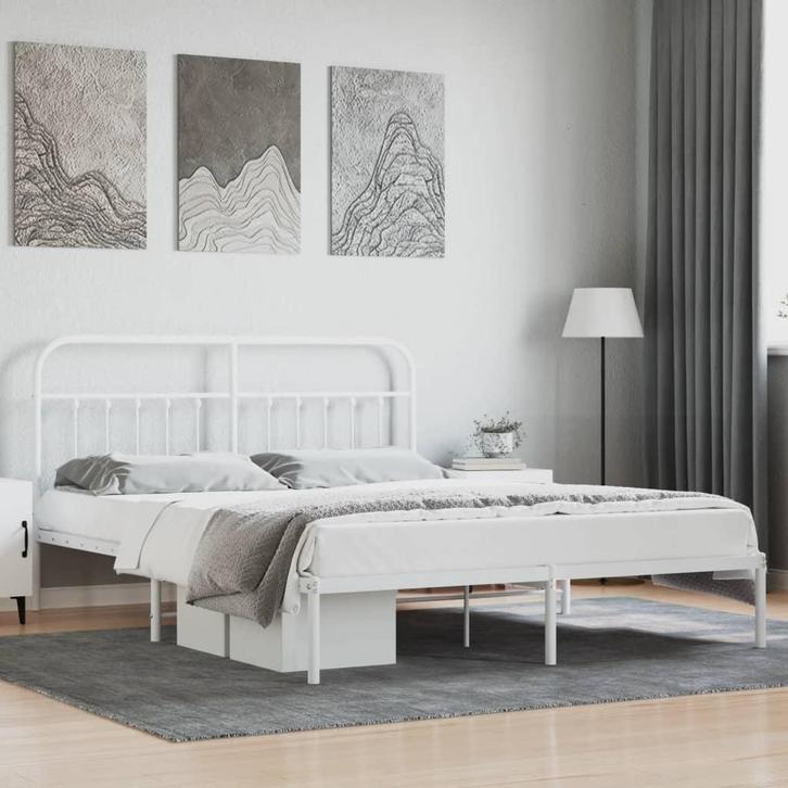 vidaXL Bedframe met hoofdbord metaal wit 160x200 cm, Huis en Inrichting, Slaapkamer | Bedden, Nieuw, Verzenden
