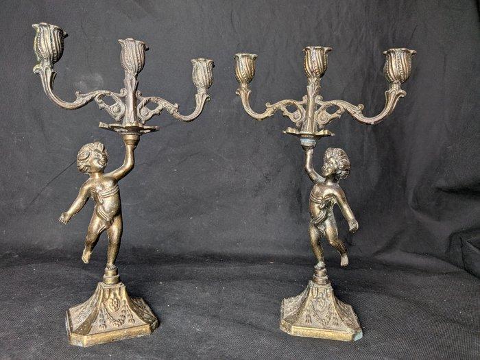 Kaarsenhouder Paar antieke kandelaars - barokstijl (2) -, Antiek en Kunst, Curiosa en Brocante