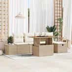 vidaXL 6 Delige Tuin Sofa Set met Kussens Beige Poly Riet, Tuin en Terras, Verzenden, Nieuw