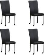 Set van 4 Zwarte leren moderne eetkamerstoelen - poot, Overige kleuren, Nieuw, Leer, Ophalen of Verzenden