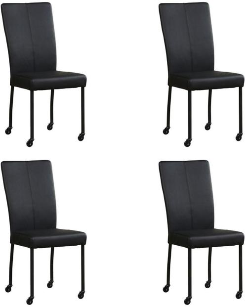 Set van 4 Zwarte leren moderne eetkamerstoelen - poot, Huis en Inrichting, Stoelen, Overige kleuren, Vier, Nieuw, Leer, Ophalen of Verzenden