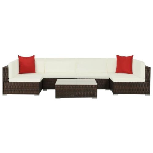 vidaXL 7-delige Loungeset met kussens poly rattan bruin, Tuin en Terras, Tuinsets en Loungesets, Loungeset, Nieuw, Verzenden