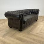 Vintage Chesterfield 3-zitsbank, donker bruin - leer, Huis en Inrichting, Gebruikt, Eén