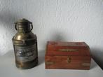 Lamp - Koperen scheepslamp en scheepskist - Koper - glas -