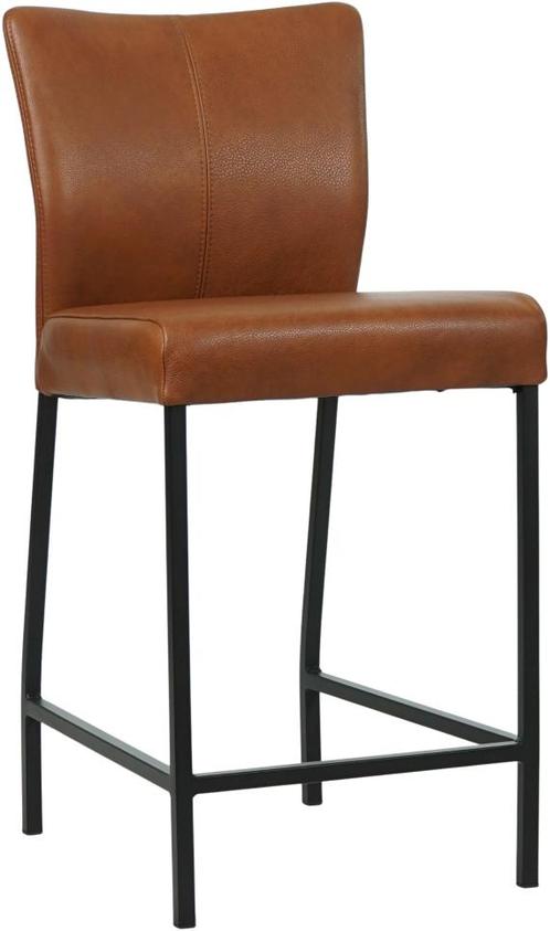Cognac leren moderne barkruk - poot vierkant zwart - Granada, Huis en Inrichting, Barkrukken, 90 cm of meer, Met voetsteun, 1 kruk