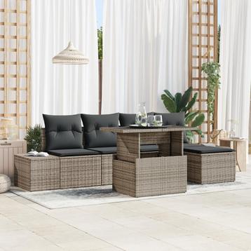 vidaXL 6-delige tuinbankset met kussens - Grijs poly rattan, Verzenden