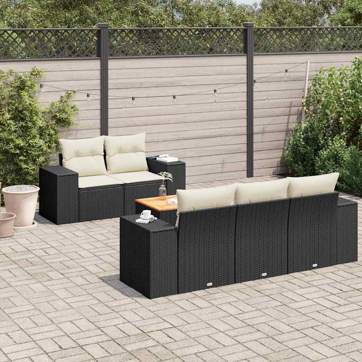 vidaXL 6-delige Loungeset met kussens poly rattan zwart, Tuin en Terras, Tuinsets en Loungesets, Loungeset, Nieuw, Verzenden