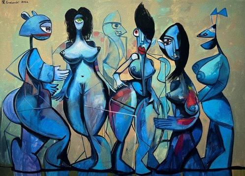 Andrzej Gudaski - Blue figures, Antiquités & Art, Art | Peinture | Moderne