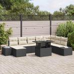 vidaXL Tuinbank Set met kussen 9 pcs Zwart en Crème poly, Tuin en Terras, Verzenden, Nieuw