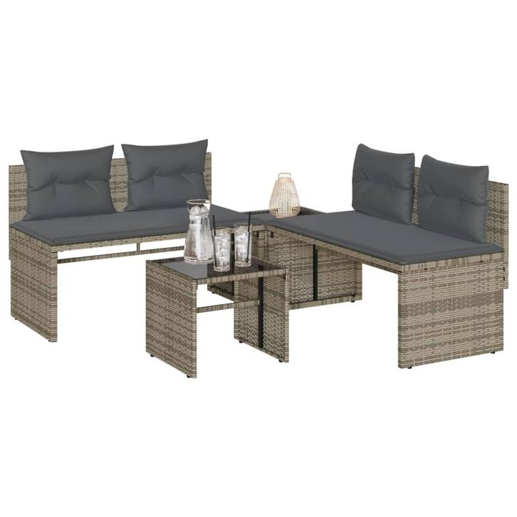 vidaXL 4-delige Loungeset met kussens poly rattan grijs, Tuin en Terras, Tuinsets en Loungesets, Loungeset, Nieuw, Verzenden