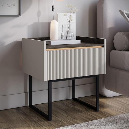 Meubella Nachtkastje beige 52x40x55 cm met lade en LED, Huis en Inrichting, Kasten | Overige, Nieuw, Verzenden