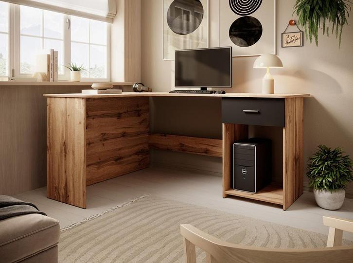 Meubella | Bureau Ciudad eiken 155x125x75 buro, Huis en Inrichting, Bureaus, Nieuw, Verzenden