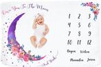2dekans | Frummel Mijlpaaldeken ‘Roze Maan’ – Milestone, Kinderen en Baby's, Kraamcadeaus en Geboorteborden, Ophalen of Verzenden