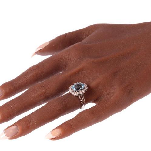 Ring - 18 karaat Witgoud - 4.90ct. tw. Topaas - Diamant -, Handtassen en Accessoires, Ringen