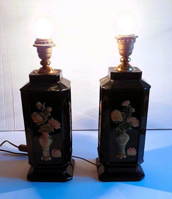 Lampe de table - Bois et nacre - Paire de lampes en bois, Antiek en Kunst, Curiosa en Brocante