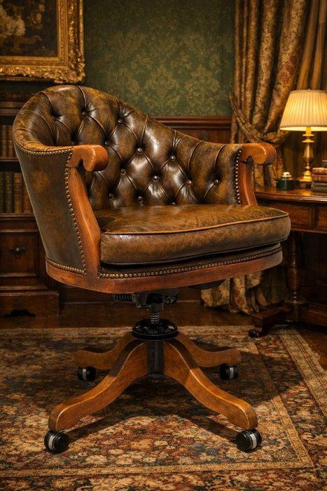 Chesterfield - Bureaustoel - Hout, Leder, Gietijzer -, Antiek en Kunst, Antiek | Overige Antiek