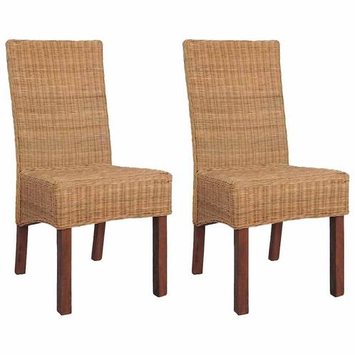vidaXL Eetkamerstoelen 2 st natuurlijk rattan bruin, Huis en Inrichting, Stoelen, Nieuw, Verzenden