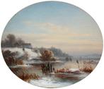 Anton Doll (1826-1887) - Winter village landscape with, Antiek en Kunst