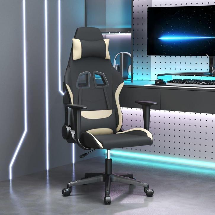 vidaXL Massage gamestoel stof zwart en crèmekleurig, Huis en Inrichting, Stoelen, Nieuw, Verzenden